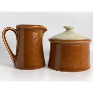 Imperial by W Dalton Stoneware Tangerine P9261 Sugar & Creamer 1970's Japan